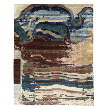 Transtional Silk & Wool Beige Handknotted Rug