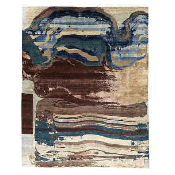Transtional Silk & Wool Beige Handknotted Rug