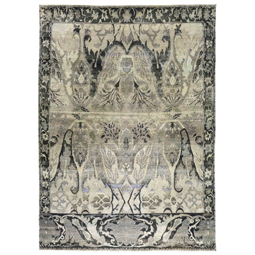 Transtional Silk & Wool Grey Handknotted Rug