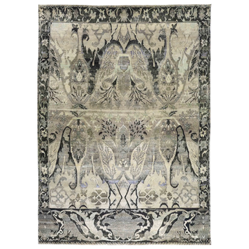 Transtional Silk & Wool Grey Handknotted Rug