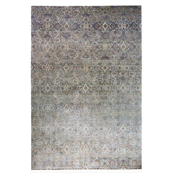 Transtional Grey Silk Handknotted Rug