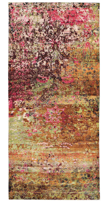 Transitional Silk Yellow Hand knotted Rug