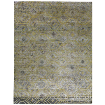 Transtional Silk & Wool Grey Handknotted Rug