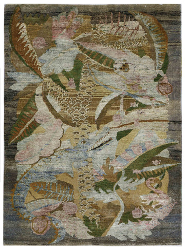 Transitional Silk & Wool Beige Handknotted Rug