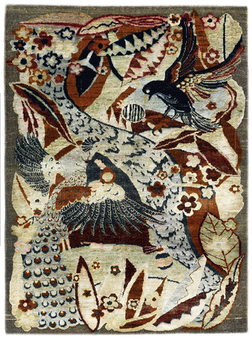Transitional Silk & Wool Cream Handknotted Rug