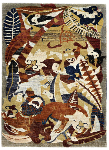 Transitional Silk & Wool Beige Handknotted Rug