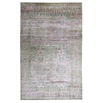 Transtional Grey Silk Handknotted Rug