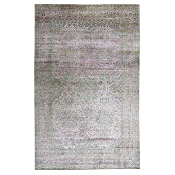 Transtional Grey Silk Handknotted Rug