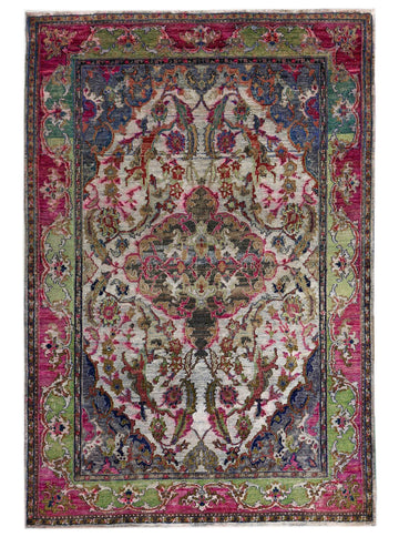 Transitional Silk & Wool Pink Handknotted Rug