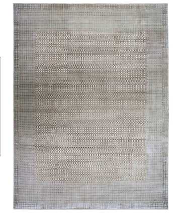 Transtional Silk & Wool Cream Handknotted Rug