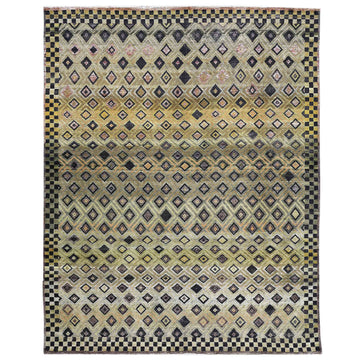 Transtional Silk & Wool Yellow Handknotted Rug