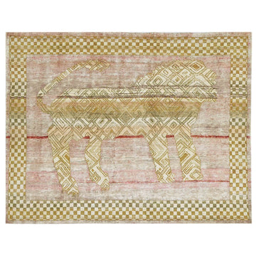 Transtional Silk & Wool Yellow Handknotted Rug