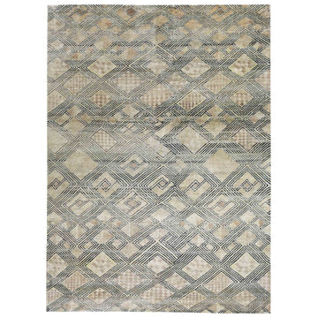 Transtional Silk & Wool Beige Handknotted Rug