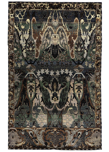 Transitional Wool Black Handknotted Rug