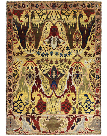 Transitional Wool Yellow Handknotted Rug