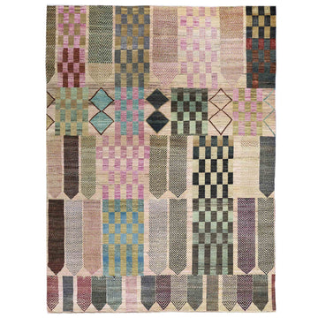 Transitional Wool Pink Handknotted Rug