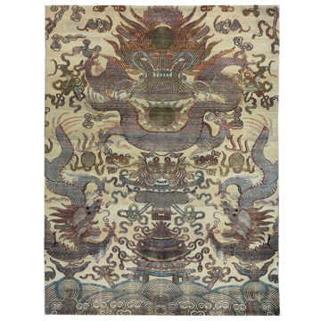 Transtional Silk & Wool Beige Handknotted Rug