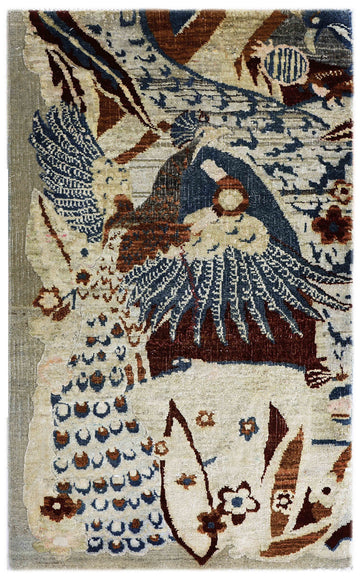 Transitional Silk & Wool Cream Handknotted Rug