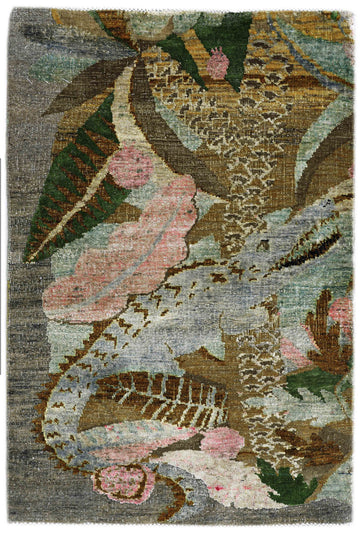 Transitional Silk & Wool Yellow Handknotted Rug
