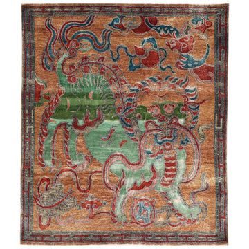 Transtional Silk & Wool Orange Handknotted Rug