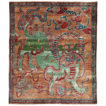 Transtional Silk & Wool Orange Handknotted Rug