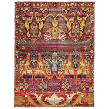 Transitional Wool Pink Hand knotted Rug