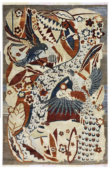 Transitional Silk & Wool Cream Handknotted Rug