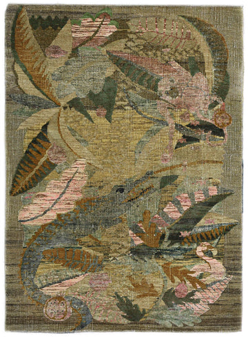 Transitional Silk & Wool Yellow Handknotted Rug