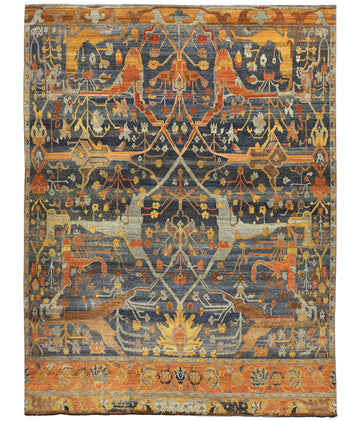 Transitional Wool Orange Handknotted Rug
