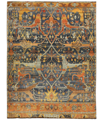 Transitional Wool Orange Handknotted Rug