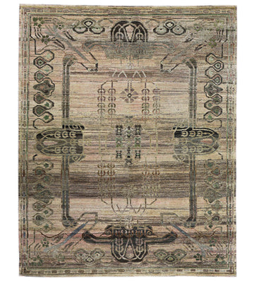 Transitional Silk Beige Hand knotted Rug