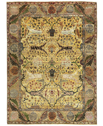 Transitional Wool Yellow Handknotted Rug