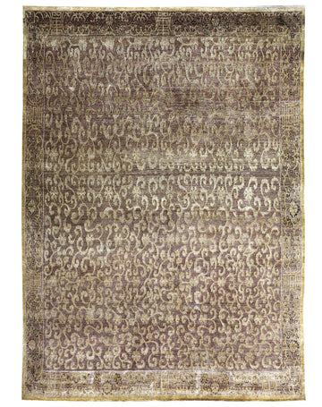 Transitional Silk & Wool Beige Handknotted Rug