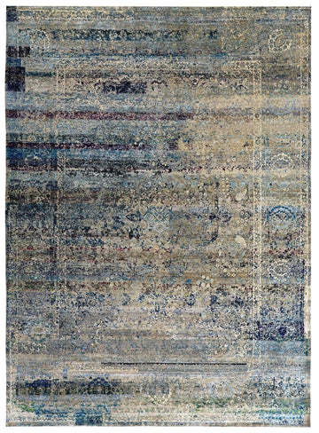 Transitional Silk & Wool Blue Handknotted Rug