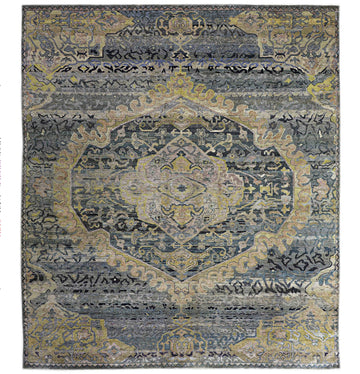 Transitional Silk Grey Hand knotted Rug