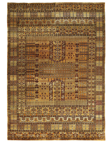 Traditional Wool Yellow Handknotted Rug