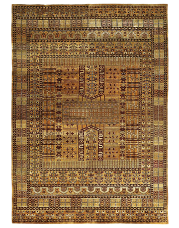 Traditional Wool Yellow Handknotted Rug