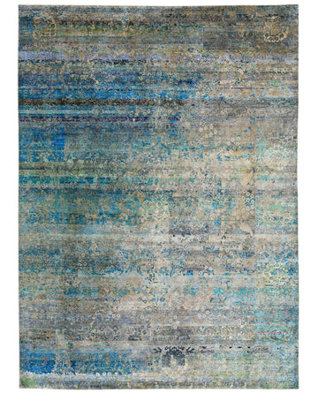 Transitional Silk & Wool Blue Handknotted Rug