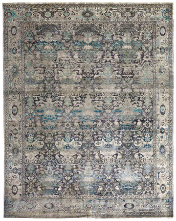 Transitional Silk & Wool Grey Handknotted Rug