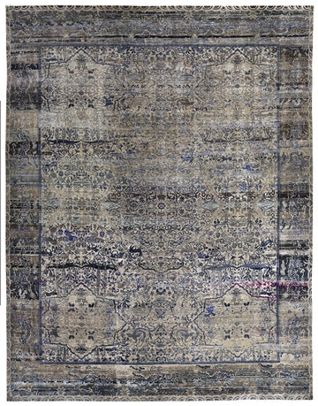 Transitional Silk & Wool Grey Handknotted Rug