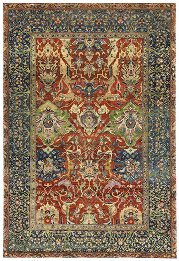 Traditional Wool Orange Handknotted Rug