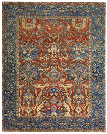 Traditional Wool Orange Handknotted Rug