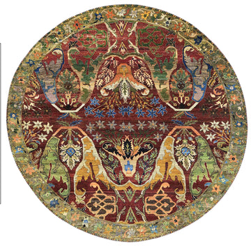 Transitional Wool Black Red knotted Rug