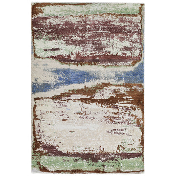 Modern Wool & Silk Brown Handknotted Rug