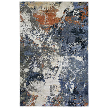 Modern Wool & Silk Blue Handknotted Rug