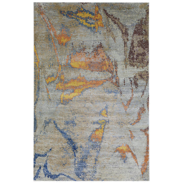 Modern Wool & Silk Grey Handknotted Rug