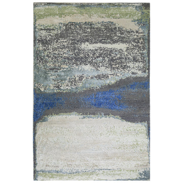 Modern Wool & Silk Grey Handknotted Rug