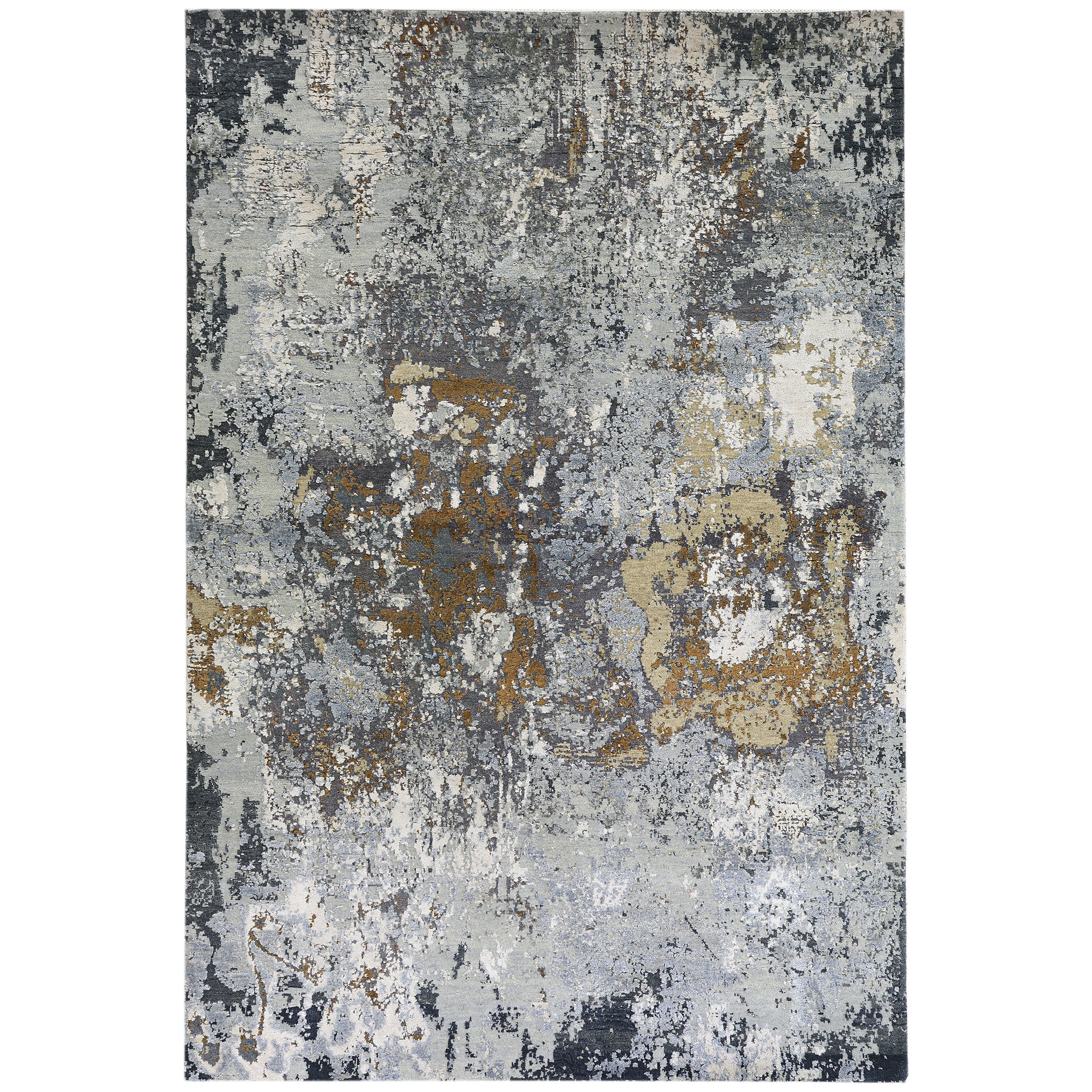 Modern Wool & Silk Grey Handknotted Rug