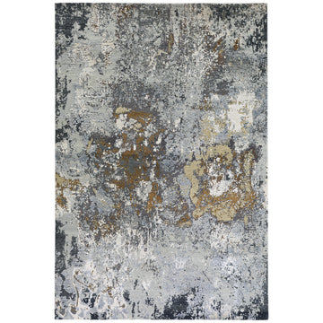 Modern Wool & Silk Grey Handknotted Rug