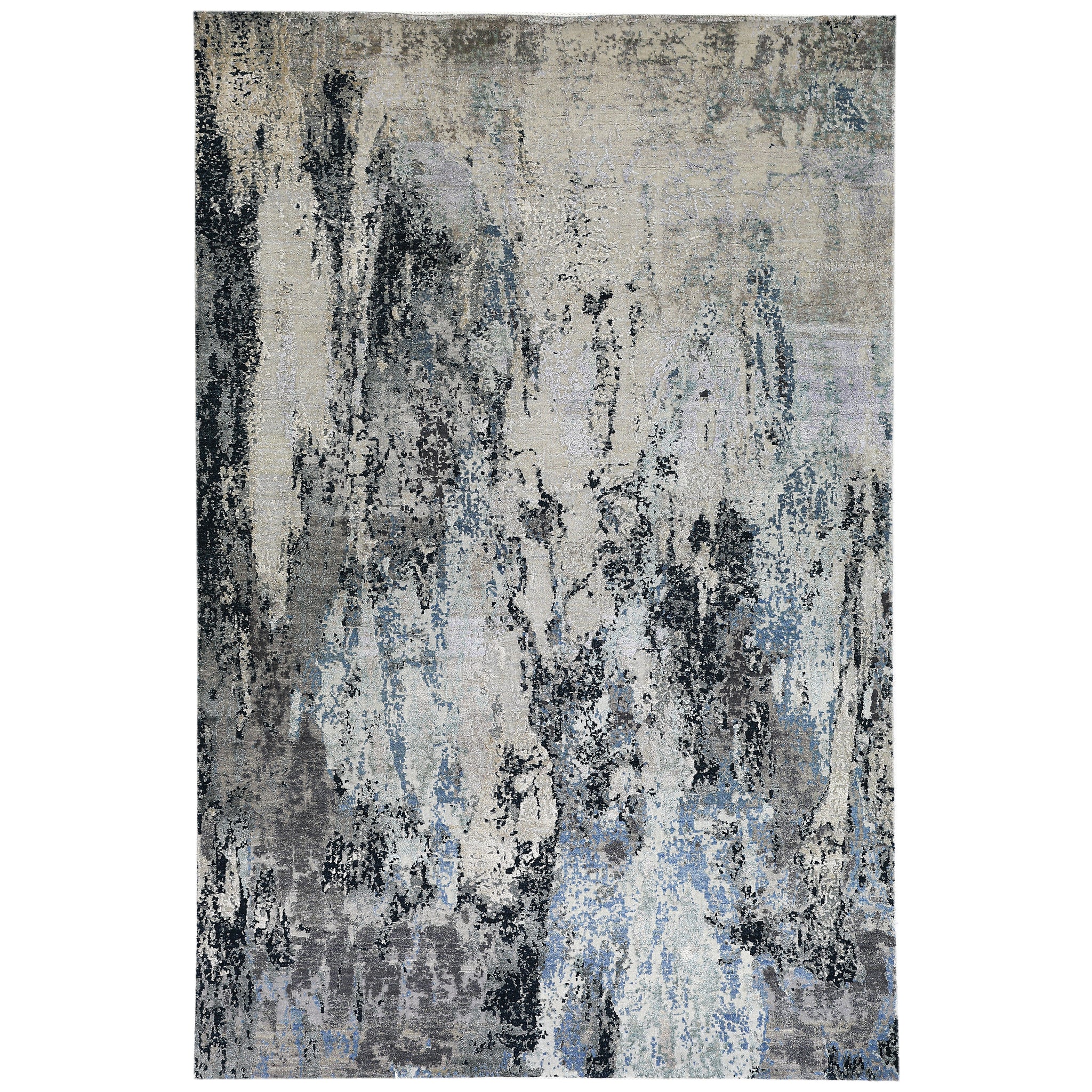 Modern Wool & Silk Grey Handknotted Rug